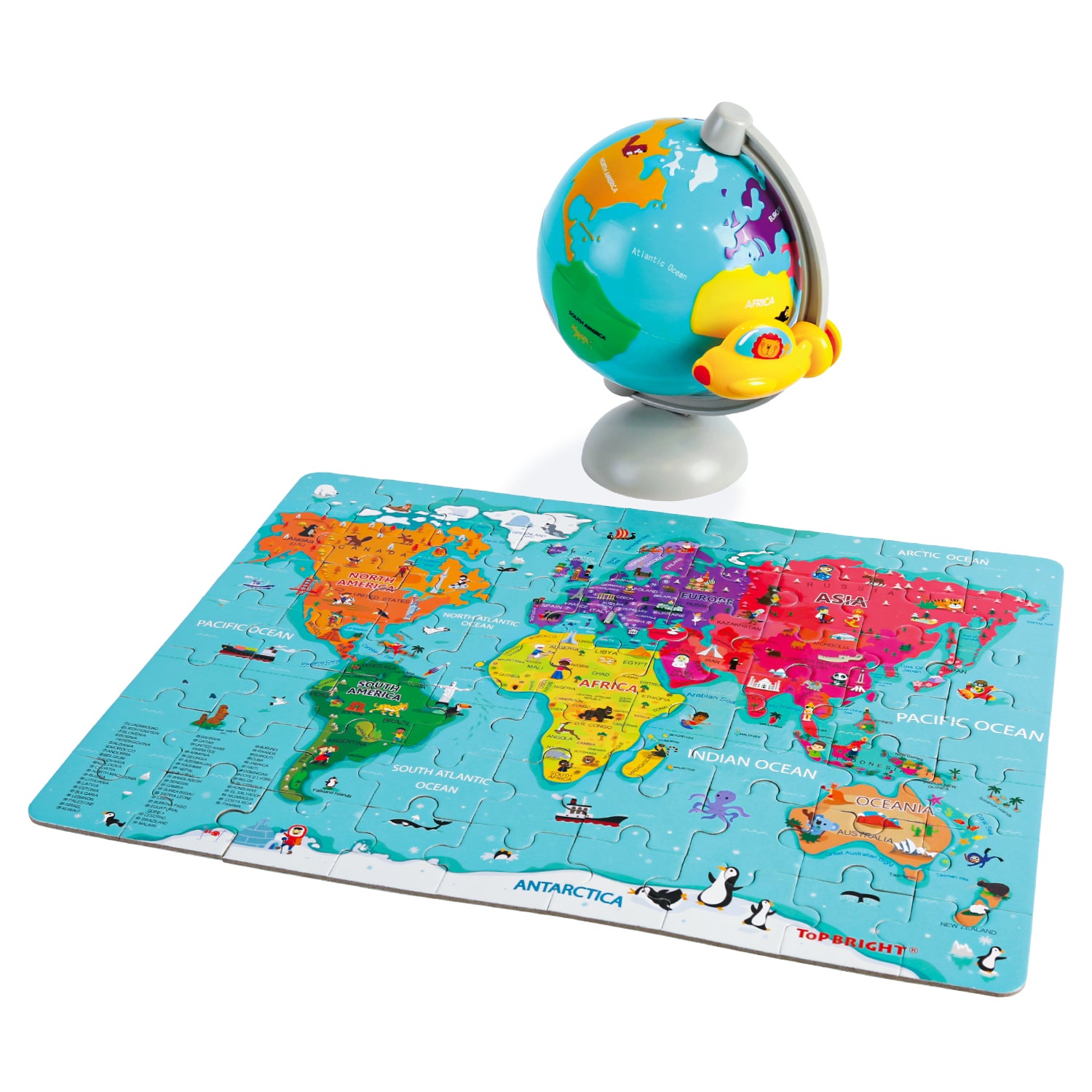 TopBright Toys® Puzzle carte mondiale, globe de rangement