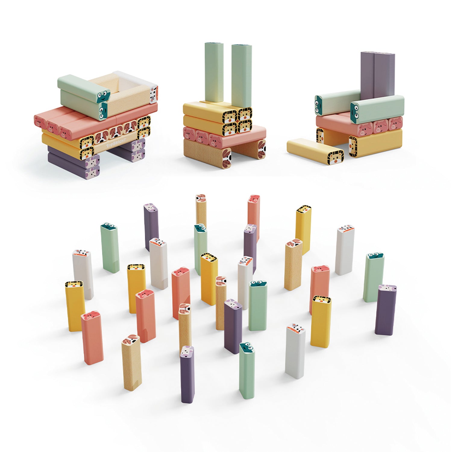 Use the blocks for creative constructions or as a colorful domino.