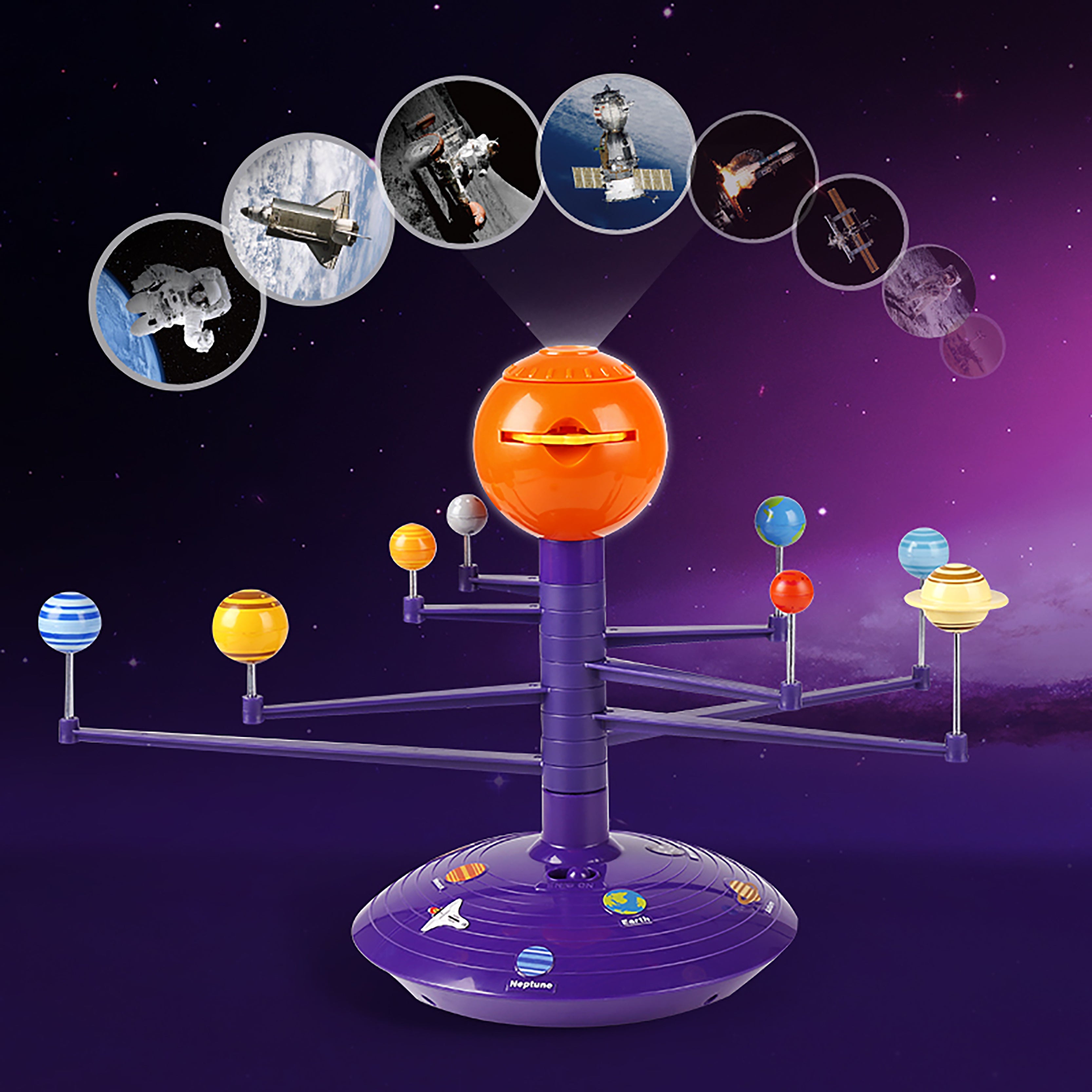 In the realistic planetarium, eight moving planets orbit the sun. It impresses with voice output and provides exciting facts about the planets.