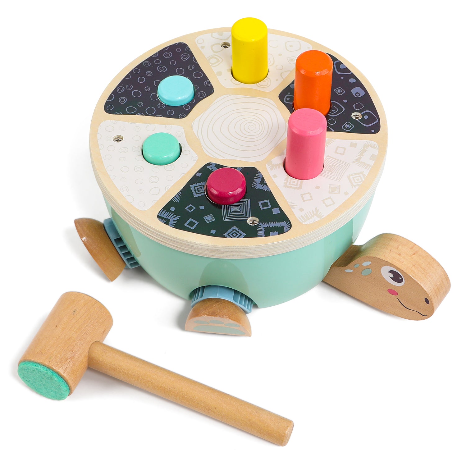 Colours and fine motor skills: When tapping with the hammer, kids train their fine motor skills, cleverness and hand-eye coordination. The colourful sticks not only encourage play, but are also ideal for learning colours.