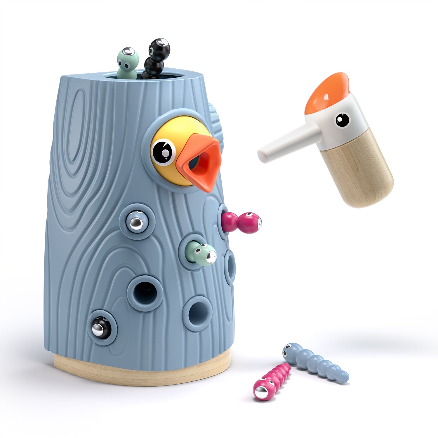 First numbers: With this educational toy, children learn their first numbers. The game prompts them to count the colourful worms when they catch them in the tree trunk.