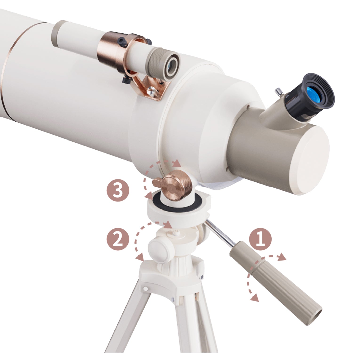 Attach the telescope to the lightweight and stable aluminum tripod for observations. 