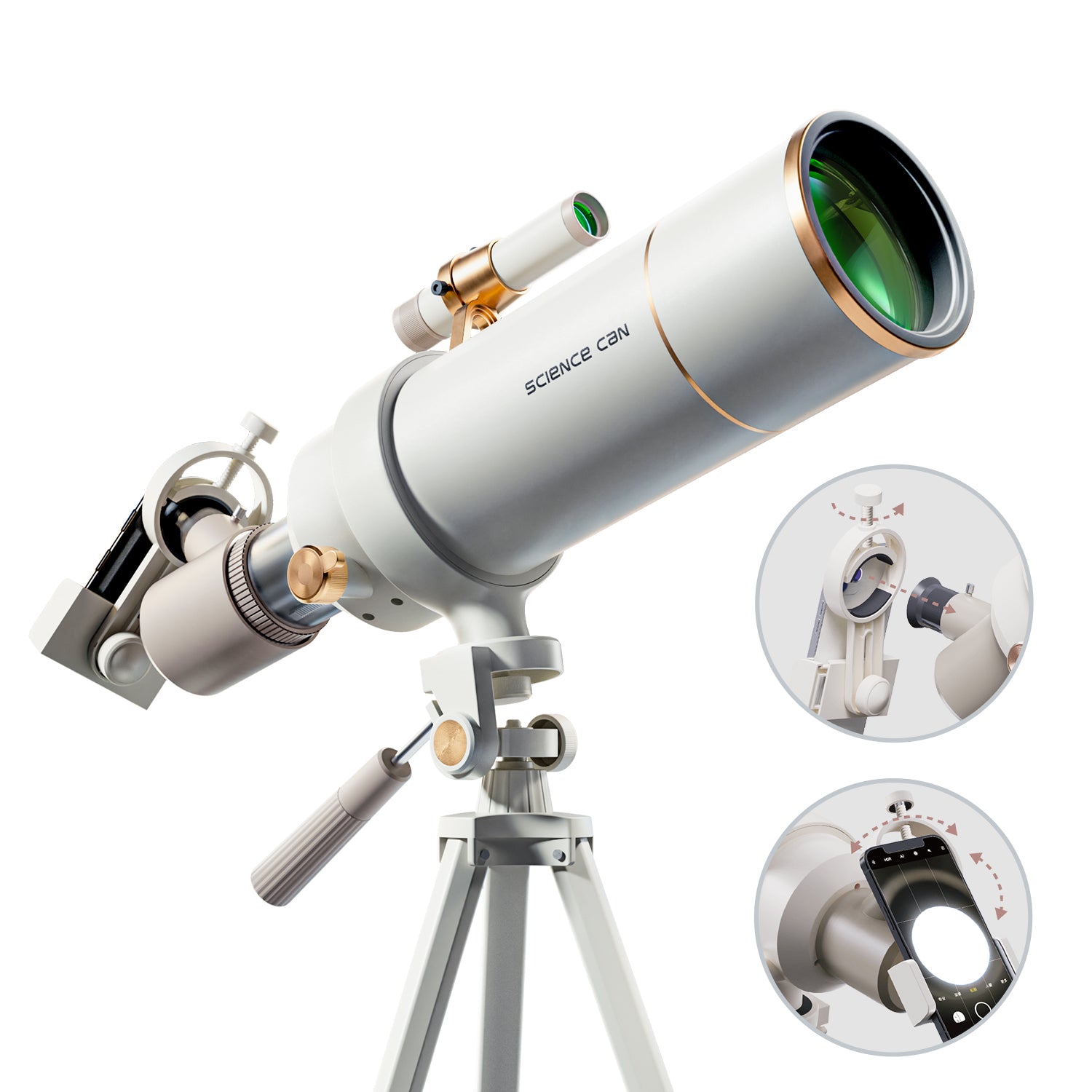 Simply mount the smartphone holder on the telescope and take photos of your observations. Share your discoveries with others afterwards. 